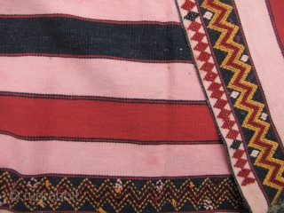 Kachin Skirt: Rare woman’s skirt (pukhang) from the Kachin/Jingpo ethnic group, Northeast Burma. This is two panels with supplementary weft trim on the ends made of dog hair. Mostly natural dye and  ...