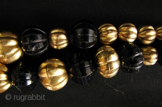 Sri Lanka Gold and Glass Beads: Gorgeous strand of circa 19th century Sri Lankan gold washed sliver and cut glass cobalt blue beads. I was recently in Sri Lanka and must have  ...