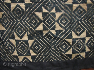 Tai Dam Blanket Southeast Asia: Nice old Tai Dam (Black Tai) blanket from Laos with bold eight pointed star pattern. Circa 60-80 years old. The backing and border is made from contemporary  ...