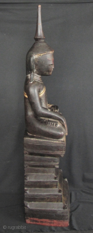 Late 19th century, large, Shan/Tai Yai Buddha. There is a crack on the shoulder and arm, a couple of chips on the base and minor loss to lacquer- but over all this  ...