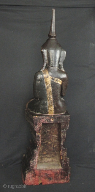 Late 19th century, large, Shan/Tai Yai Buddha. There is a crack on the shoulder and arm, a couple of chips on the base and minor loss to lacquer- but over all this  ...