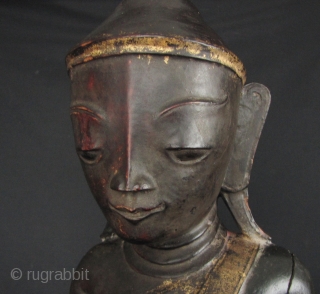 Late 19th century, large, Shan/Tai Yai Buddha. There is a crack on the shoulder and arm, a couple of chips on the base and minor loss to lacquer- but over all this  ...