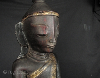 Late 19th century, large, Shan/Tai Yai Buddha. There is a crack on the shoulder and arm, a couple of chips on the base and minor loss to lacquer- but over all this  ...