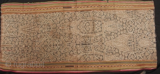 Iban woman’s skirt (kain) from Sarawak,  depicting the tree of life with bamboo running the length of bidang. There is some fraying on the selvedge noted in enlargement 9#, it is  ...