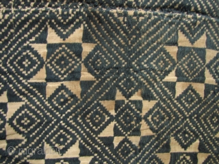 Southeast Asia: Nice old Tai Dam (Black Tai) blanket from Laos with bold eight pointed star pattern. Circa 60-80 years old. The backing and border are made from contemporary handspun and handwoven  ...