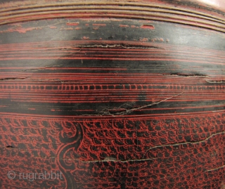 Beautiful antique lacquer box from the Southern Shan States circa late 19th CE to early 20th CE. This a complete set (which is rare in itself these days). The pattern though simple  ...