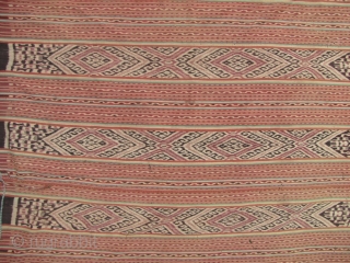 Indonesian Ikat: Unique signed men’s blanket from the Biboki region, West Timor. The writing is different from the center then it is from the ends so perhaps, this is a dedication or  ...