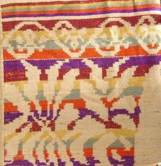 Large textile from Laos with a “void” silhouette deer pattern . The colored threads are silk, while the field and border are all handspun cotton, the border may be some sort of  ...