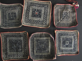 
​​​​​Yao Shaman’s Talismans: Unusual collection of 6 old “prayer cloths” from a Taoist Master’s ceremonial robe (see 8th enlargement). These are from Vietnam where the Yao are referred to as the Mien  ...