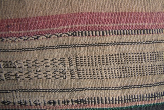  Semi-antique blanket or sarong from the Stieng/Xtiêng ethnic group Vietnam. Over 60 years. Woven from all handspun cotton threads and is unusually large for a single panel. There is one ink  ...