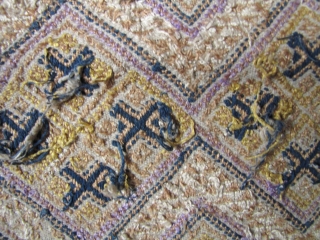 Fine old Bouyi (aka Buyi) three paneled wedding blanket from South China. This is woven from all hand spun cotton and silk floss thread and natural dyes (exception being the purple dye  ...