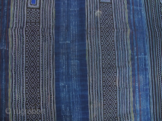 Hmong Miao Indigo Blanket: Wonderful indigo, embroidered and batik blanket from the Hmong in Sapa, northwestern Vietnam. This is a huge piece L: 2.5m/98in and W: 1.74m/68.5in. A very functional item that  ...