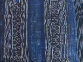 Hmong Miao Indigo Blanket: Wonderful indigo, embroidered and batik blanket from the Hmong in Sapa, northwestern Vietnam. This is a huge piece L: 2.5m/98in and W: 1.74m/68.5in. A very functional item that  ...