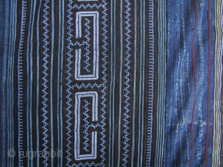 Hmong Miao Indigo Blanket: Wonderful indigo, embroidered and batik blanket from the Hmong in Sapa, northwestern Vietnam. This is a huge piece L: 2.5m/98in and W: 1.74m/68.5in. A very functional item that  ...