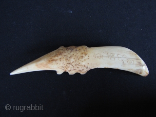 Lanna Thai Pangolin Amulet: One of a kind quirky Thai pangolin amulet carved from bone with Khon script signifying this has some spiritual meaning. I have never seen one these before- possibly  ...