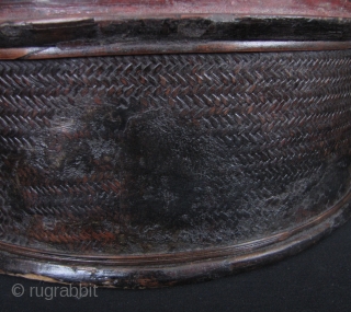 Large Khmer Lacquer Box: Nice old large black and red lacquered Cambodian box with basketry side. Most arts and crafts were destroyed during the Khmer Rouge’s reign of terror and are just  ...