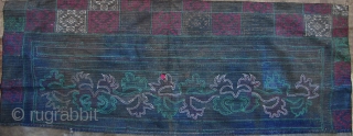  Two Semi Antique Chinese Miao Women’s Aprons: The larger one is. L: 106cm/41.8in and W: 59cm/23in. All the elements in this piece are hand made, even the ribbon along the border  ...