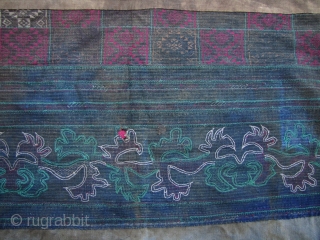  Two Semi Antique Chinese Miao Women’s Aprons: The larger one is. L: 106cm/41.8in and W: 59cm/23in. All the elements in this piece are hand made, even the ribbon along the border  ...