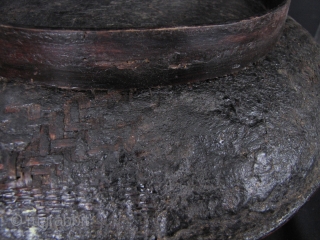 Cambodian Basket: Nice old Cambodian lacquered basket. Very few things survived the reign of the Khmer Rouge which makes old baskets quite rare. Circa 70 years old, there are some old repairs  ...