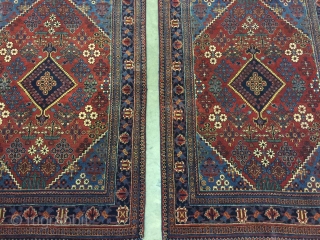 Pair of beautiful Mayme original design rugs measuring 4'3" by 6'4". Rugs are in great shape ready to be used. 
Handmade Persian rugs from 1940s. 

       