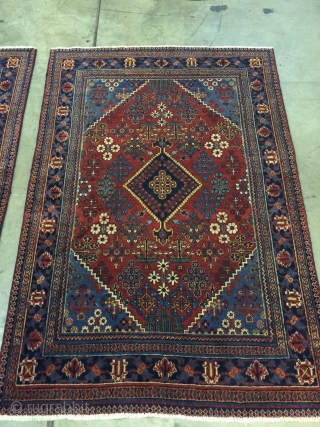 Pair of beautiful Mayme original design rugs measuring 4'3" by 6'4". Rugs are in great shape ready to be used. 
Handmade Persian rugs from 1940s. 

       