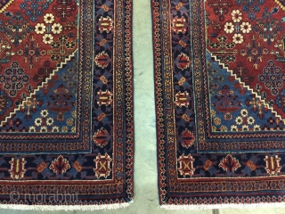 Pair of beautiful Mayme original design rugs measuring 4'3" by 6'4". Rugs are in great shape ready to be used. 
Handmade Persian rugs from 1940s. 

       