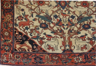 Very rare west-iranian animal rug, Malayer, circa 177 x 128 cm,
fine weaving, some repairs, even low, very unusual. Middle of 19 century.

Price: on request, more information: www.adil-besim.at      