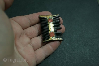 Antique Small Wooden hair comb, Qajar period, original painted, size: 48x33 mm                     