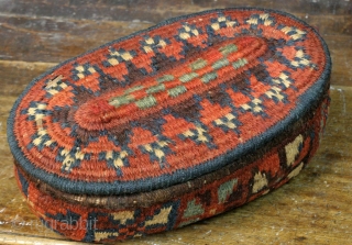 old Oval box, wool & wood, south of Persia, size: 30x19 cm                     