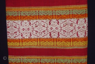 Elaborately detailed Antique Tai Lue textile.  1.00 x 0.74 M.  Minority group Laos,Thailand.
. Early 20th Century.  fine silk Discontinuous and continuous supplementary weft.  Depicting motifs of mythical birds  ...