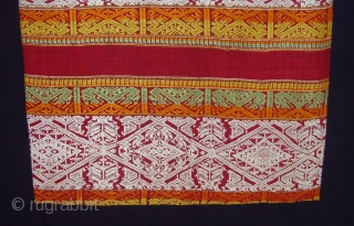 Elaborately detailed Antique Tai Lue textile.  1.00 x 0.74 M.  Minority group Laos,Thailand.
. Early 20th Century.  fine silk Discontinuous and continuous supplementary weft.  Depicting motifs of mythical birds  ...