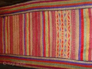 outstanding mosquito net border fine silk supplementary weft on a silk background, highly ornamented with stylized animals figures and variety of designs, edging is striped cotton. Excellent condition. 


Lao Tai.


Minority group Laos, Vietnam,  ...