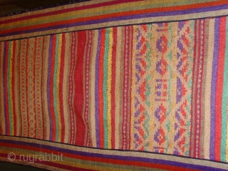 outstanding mosquito net border fine silk supplementary weft on a silk background, highly ornamented with stylized animals figures and variety of designs, edging is striped cotton. Excellent condition. 


Lao Tai.


Minority group Laos, Vietnam,  ...