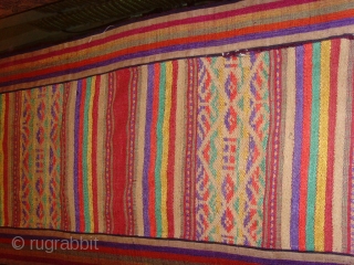 outstanding mosquito net border fine silk supplementary weft on a silk background, highly ornamented with stylized animals figures and variety of designs, edging is striped cotton. Excellent condition. 


Lao Tai.


Minority group Laos, Vietnam,  ...