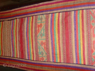 outstanding mosquito net border fine silk supplementary weft on a silk background, highly ornamented with stylized animals figures and variety of designs, edging is striped cotton. Excellent condition. 


Lao Tai.


Minority group Laos, Vietnam,  ...