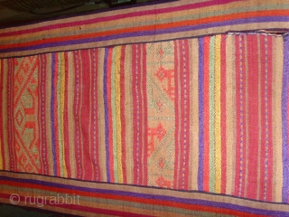 outstanding mosquito net border fine silk supplementary weft on a silk background, highly ornamented with stylized animals figures and variety of designs, edging is striped cotton. Excellent condition. 


Lao Tai.


Minority group Laos, Vietnam,  ...