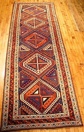 Type: GENDJE 
Origin: CENTRAL CAUCASUS 
Circa: 1880 
Size/Feet & Inches: 3'9'' x 11'2'' 
Size/Meters: 1.14 x 3.4 
               