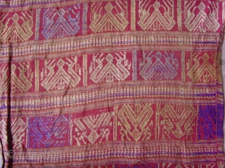 Tai Lue weaving, cotton supplementary weft with silk embroideries.
Minority group Laos and Thailand.
 Late 19 centurey
0.59 x 0.34  m
             