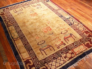 Type: Chinese
Origin: Chinese 
Circa: 1900 
Size/Feet & Inches: 5'0'' x 6'10'' 
Size/Meters: 1.52 x 2.08 
Very soft wool, some old repiling,            