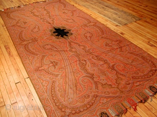 Type: PAISLEY SHAWL
 
Origin: FRANCE 

Circa: 1880 

Size/Feet & Inches: 5'1'' x 10'10'' 

Size/Meters: 1.54 x 3.3 
               