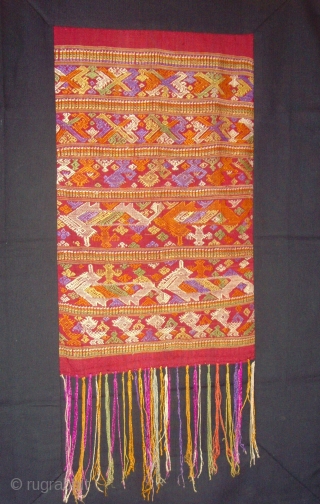 Tai Daeng weaving, Silk supplementary weft with silk embroideries.    1.04 x 0.64 M.   Tai Daeng Minority group Laos and Thailand.

late19th Century.       