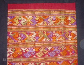 Tai Daeng weaving, Silk supplementary weft with silk embroideries.    1.04 x 0.64 M.   Tai Daeng Minority group Laos and Thailand.

late19th Century.       