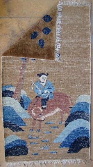 n.m812,Antique Chinese Suiyuan Carpet,size:1.24x0.70m,4'8"x2'3"                             