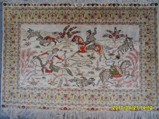 Seiden Hereke Hunting Scene
Size: 65 x 95 cm.
Mail: makifhali@yahoo.com                        