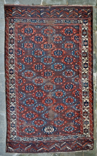 Antique Yomut Turkmen, around 1800 or earlier, "C" Gul pattern, 176 x 288 cm. evenly low with few worn areas, untouched, no repairs! Interesting price.        