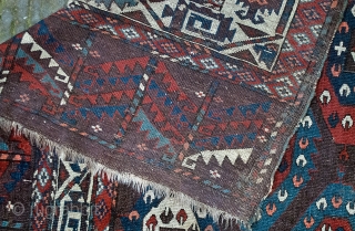 Antique Yomut Turkmen, around 1800 or earlier, "C" Gul pattern, 176 x 288 cm. evenly low with few worn areas, untouched, no repairs! Interesting price.        