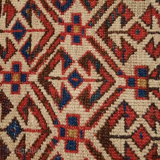Unusual and rare Yomut Turkmen prayer rug. Circum-Caspian zone, most probably Ogurjali work (traditional for the tribe irregularities, colouring, set of borders, etc.), although with definite traces of 'foreign intrusions' for the  ...