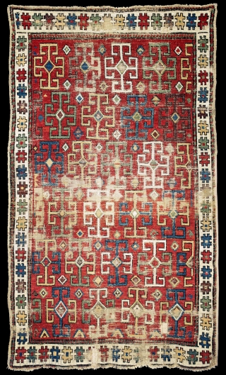 Charming small Shahsavan pile rug, worn but still attractive and with a rare design.
Very good colors. 98x167 cm.               