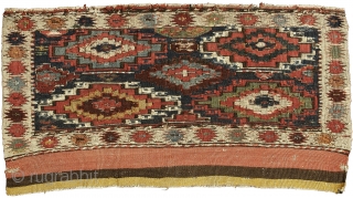 Sumak mafrash front panel, Shahsavan Confederacy , Boz Qush mountains, Hashtrud-Miyaneh region , Northwest Persia, Circa 1870, 54 x 98 cm (21.5 x 38.5 in.) 

Knot count:	23 wrapping wefts/inch.
Colours:	coral pink, maroon, apricot,  ...