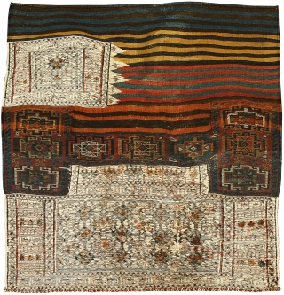 Sumak and pile large bedding bag panel, Bakhtiari tribe, West Persia, Circa 1900, 122 x 114 cm (48 x 45 in.) 
Knot count:	16 wrapping wefts/inch. 11 H x 8 V = 88  ...